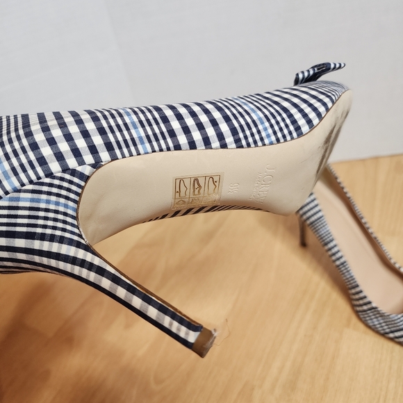 J. Crew Blue White Plaid Bow Pump Pointed Toe Heels Size 9.5 - Picture 10 of 16